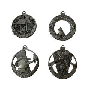 Birds and Blooms Pewter Christmas Ornaments Metal Lot Of 4 2004-2007